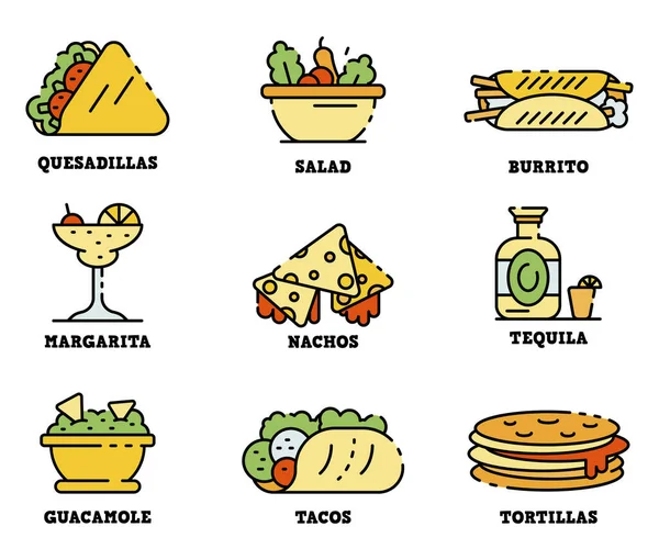 Мексиканские иконки питания задают вектор цвета линии — стоковый вектор