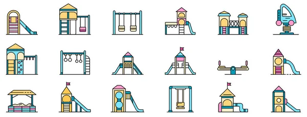 Niños iconos del patio de recreo conjunto línea vector de color — Archivo Imágenes Vectoriales