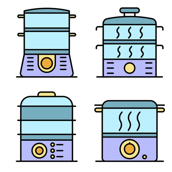 Dampfer-Symbole setzen Linienfarbvektor — Stockvektor