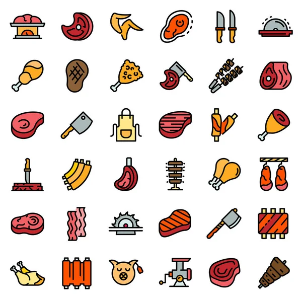 Vlees pictogrammen lijn kleur vector — Stockvector
