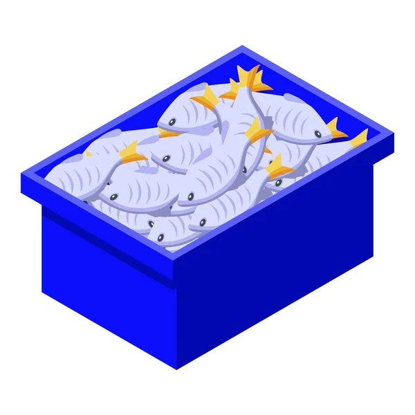 Ikona plné krabičky s rybami, izometrický styl — Stockový vektor