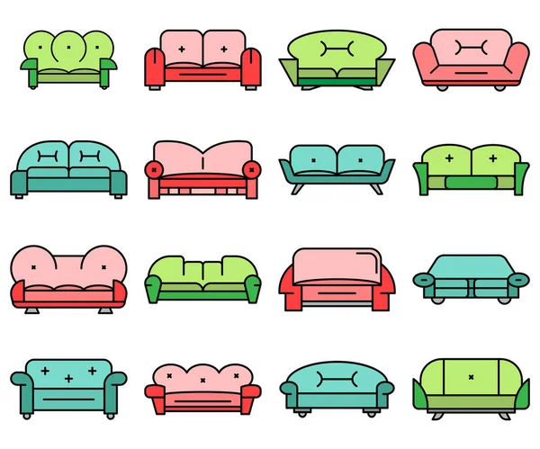 Sofa icon set line color vector — 스톡 벡터