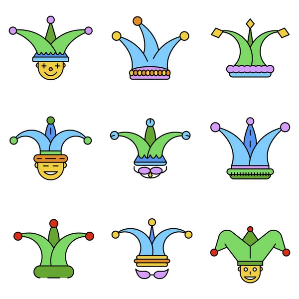 Jester icon set line color vector — 스톡 벡터
