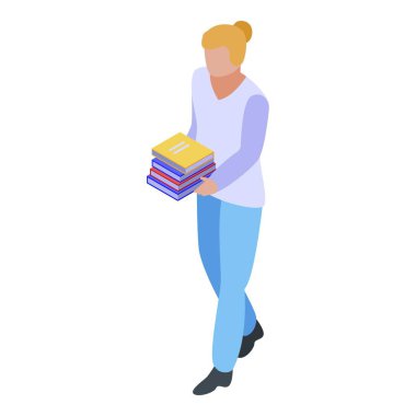 Kız sınav simgesi olarak kitapları al, izometrik biçim