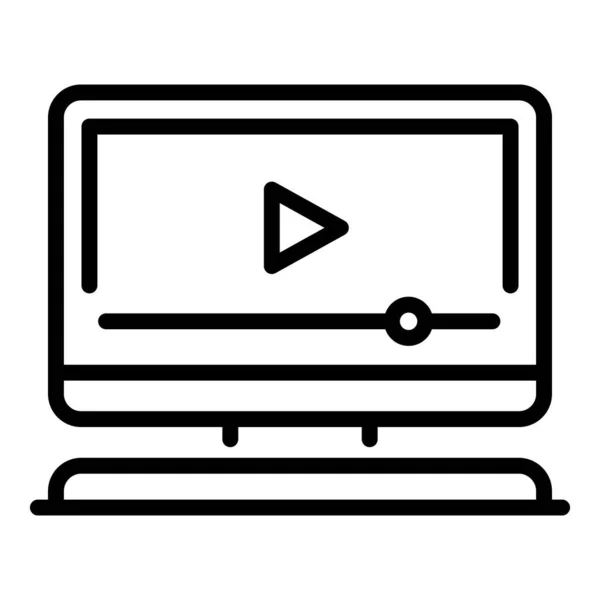 Reproductor de vídeo en el icono de la computadora, estilo de esquema — Vector de stock