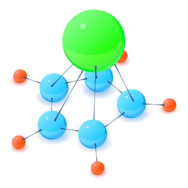 Çok renkli molekül simgesi, izometrik biçim