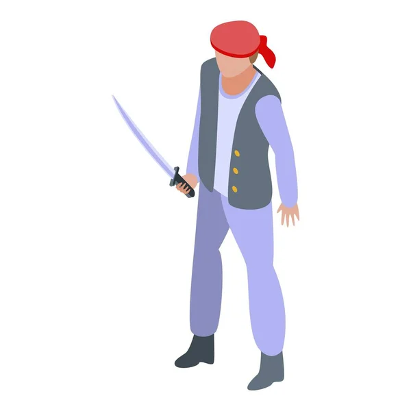 Pirate with sword icon, isometric style — Stock Vector