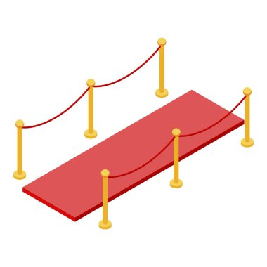 Vip kırmızı halı bariyeri simgesi, izometrik biçim