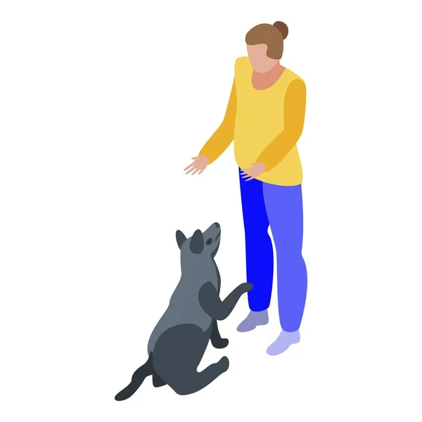 Chica entrenando icono perro negro, estilo isométrico — Vector de stock