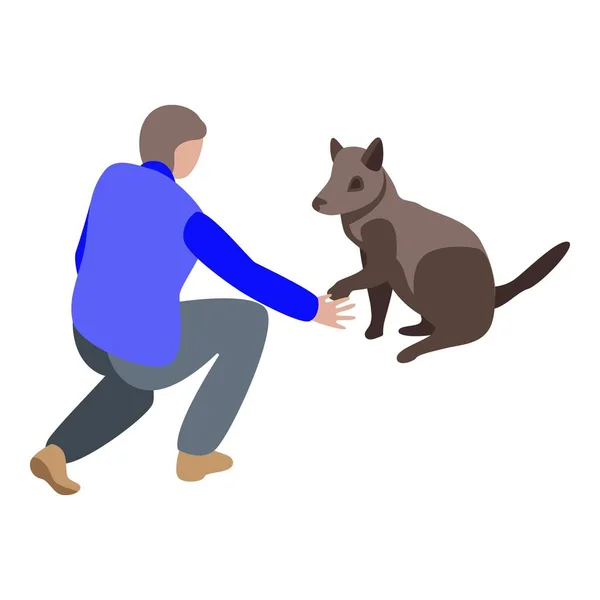 Boy take dog paw icon, isometric style — Stock Vector