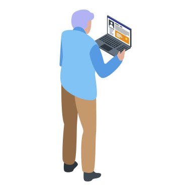 Büyükbaba dizüstü bilgisayar çağrısı simgesi, izometrik biçimli