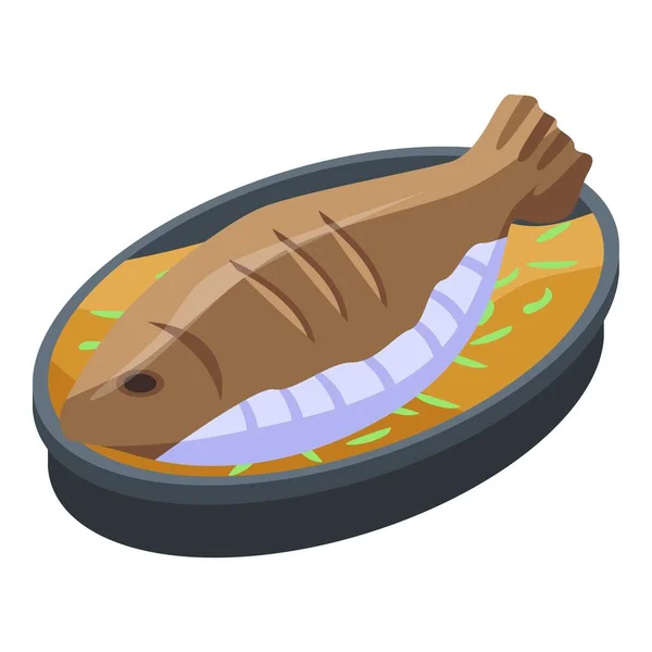 Icono de pescado frito, estilo isométrico — Vector de stock