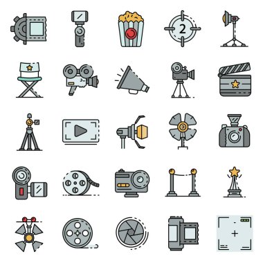 Film yapım simgeleri vektörü düzleştirdi