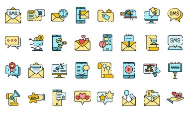 Sms pazarlama simgeleri vektörü düzleştirdi