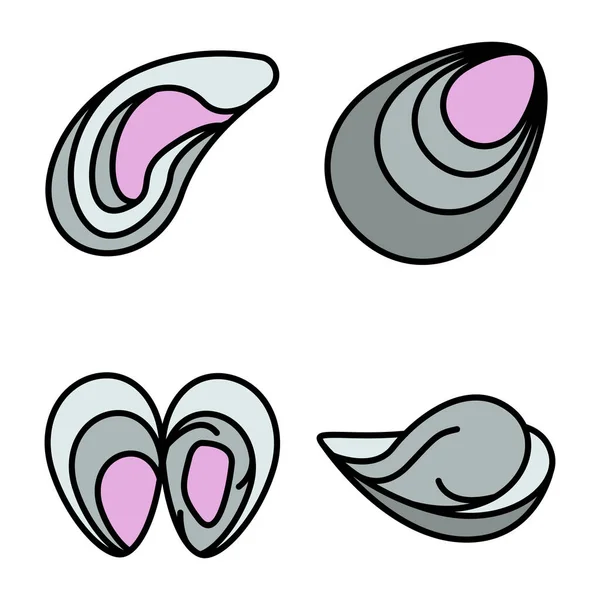 Mussels icons set vector flat — Stock Vector