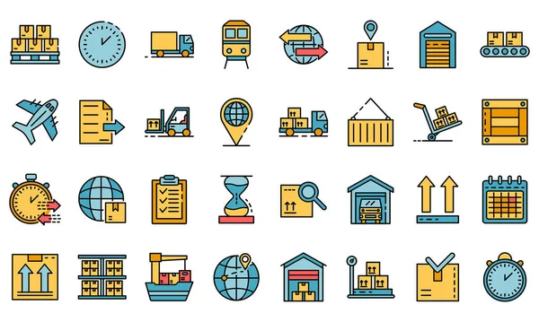 Mercancías iconos de exportación conjunto vector plano — Archivo Imágenes Vectoriales