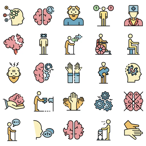 Alzheimers iconos de la enfermedad conjunto vector plano — Archivo Imágenes Vectoriales