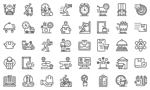 Conjunto de iconos de entrega a domicilio, estilo de esquema — Vector de stock