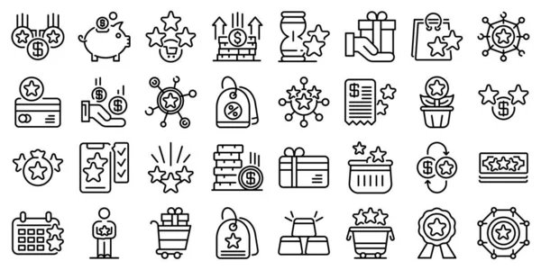Conjunto de iconos de bonificación, estilo de esquema — Vector de stock