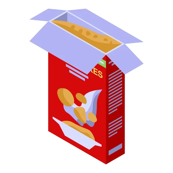 Open verpakking cornflakes pictogram, isometrische stijl — Stockvector