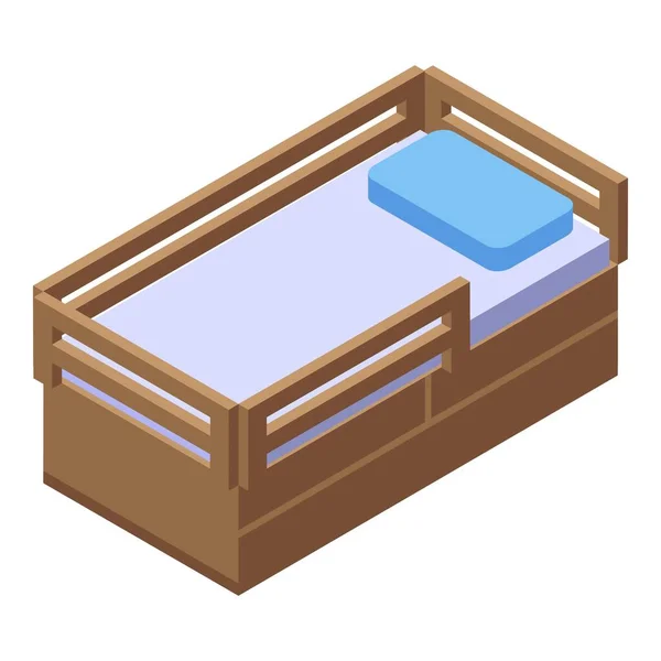 Icono de cama de madera para niños, estilo isométrico — Vector de stock