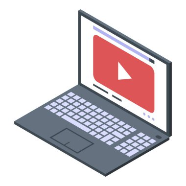 Laptop video çalma simgesi, izometrik biçim