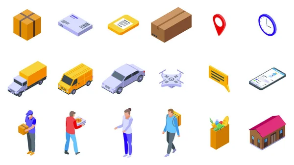 Home Delivery Icons Set, isometrischer Stil — Stockvektor