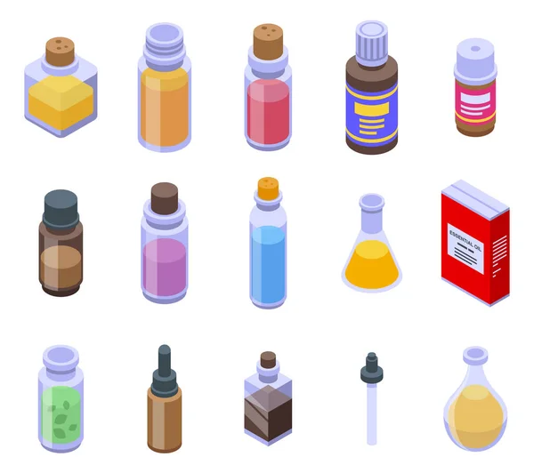 Essential oils icons set, isometric style — Stock Vector