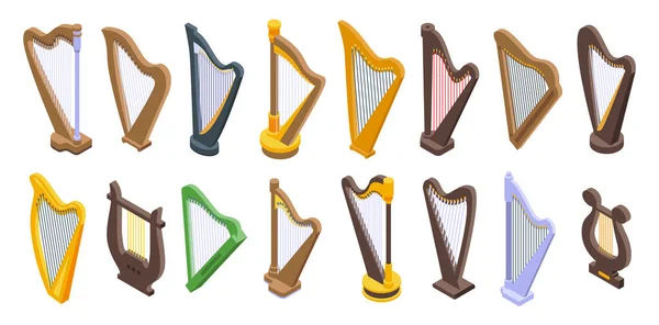 Conjunto de ícones de harpa, estilo isométrico — Vetor de Stock
