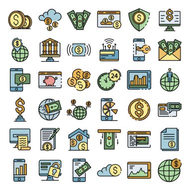 İnternet bankacılık simgeleri vektörü düz