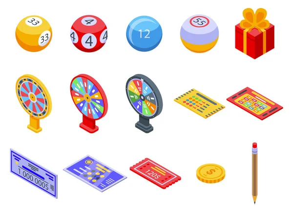 Conjunto de iconos de lotería, estilo isométrico — Vector de stock
