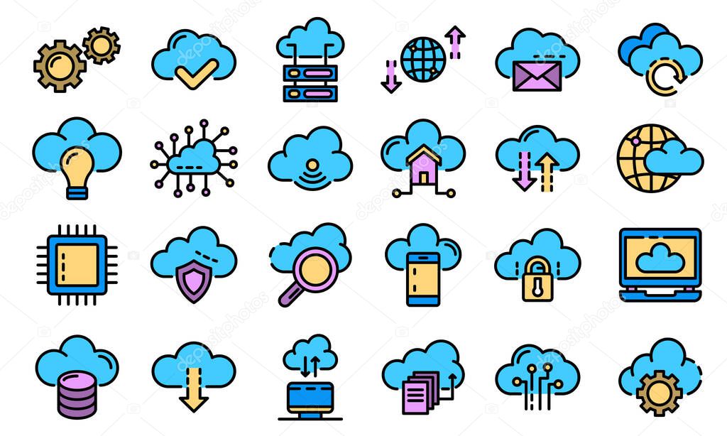 Cloud technology icons vector flat