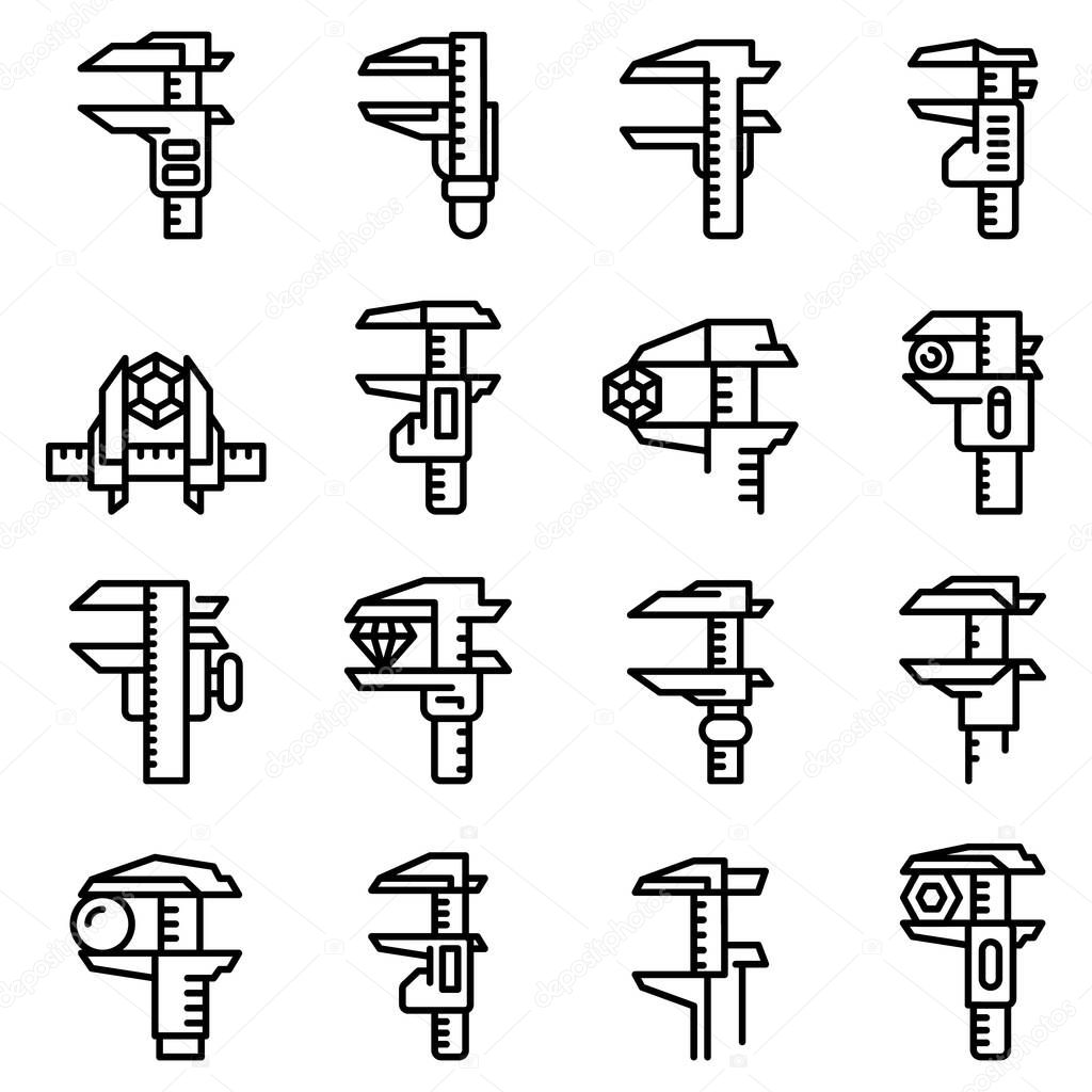 Calipers icons set, outline style