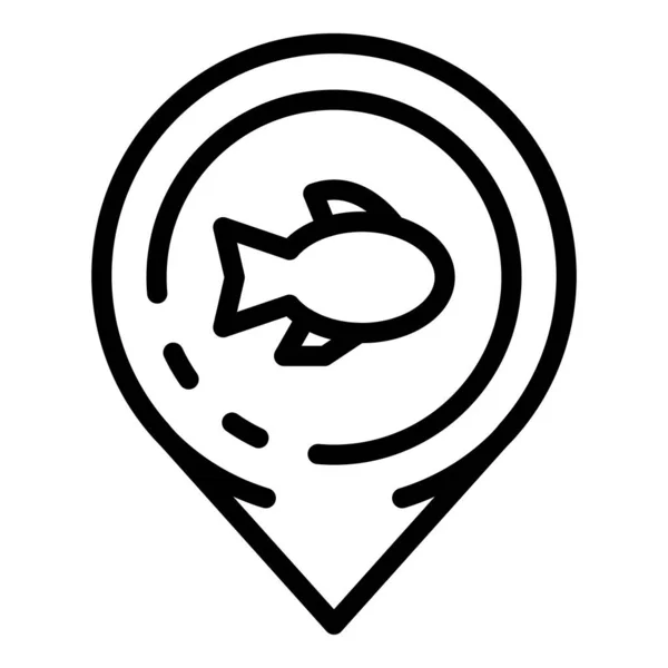 Pesce mappa pin icona, stile contorno — Vettoriale Stock