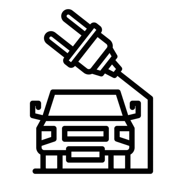 Icono del enchufe del coche eléctrico, estilo del esquema — Archivo Imágenes Vectoriales
