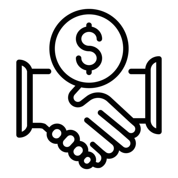 Broker money handshake icon, outline style — Stock Vector