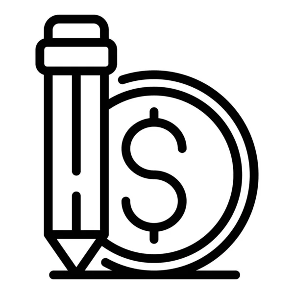 Pencil money coin icon, outline style — Stock Vector