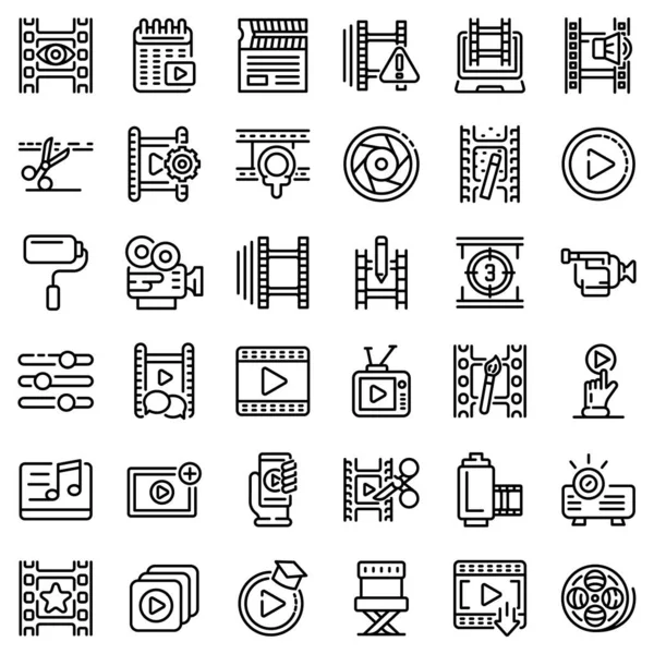 Conjunto de iconos de edición de vídeo, estilo de esquema — Vector de stock