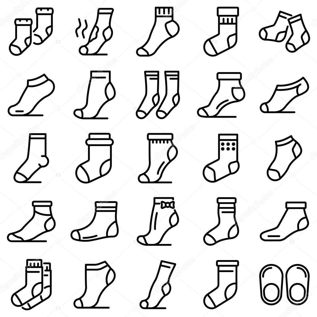 Socks icons set, outline style