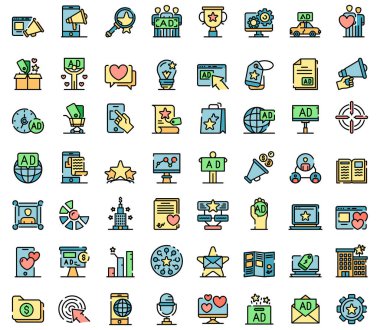 Reklam ajansı simgeleri vektör düz