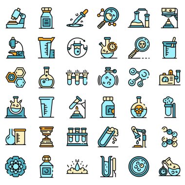 Kimyasal laboratuvar deney simgeleri vektör düzlüğü