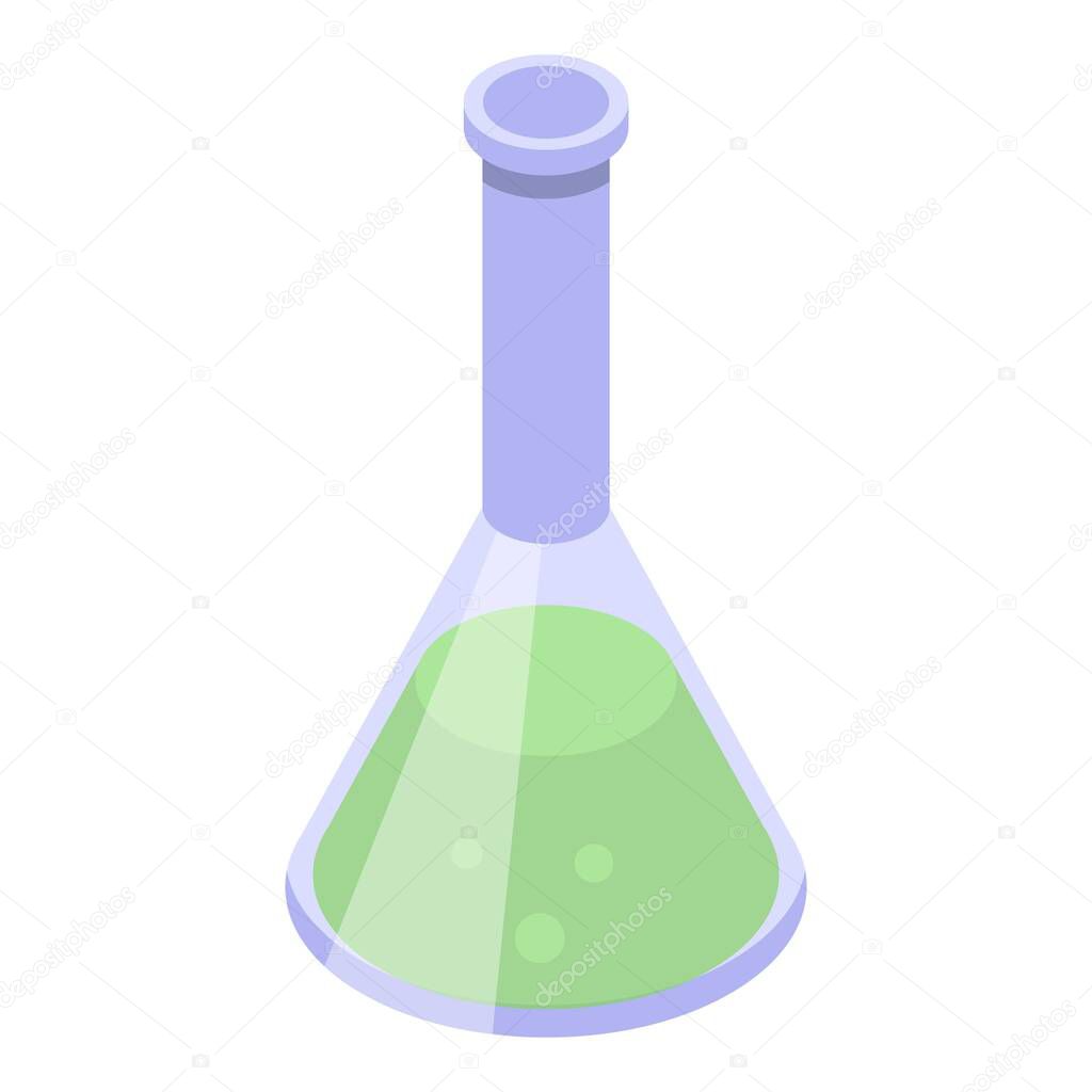 Chemical green flask icon, isometric style
