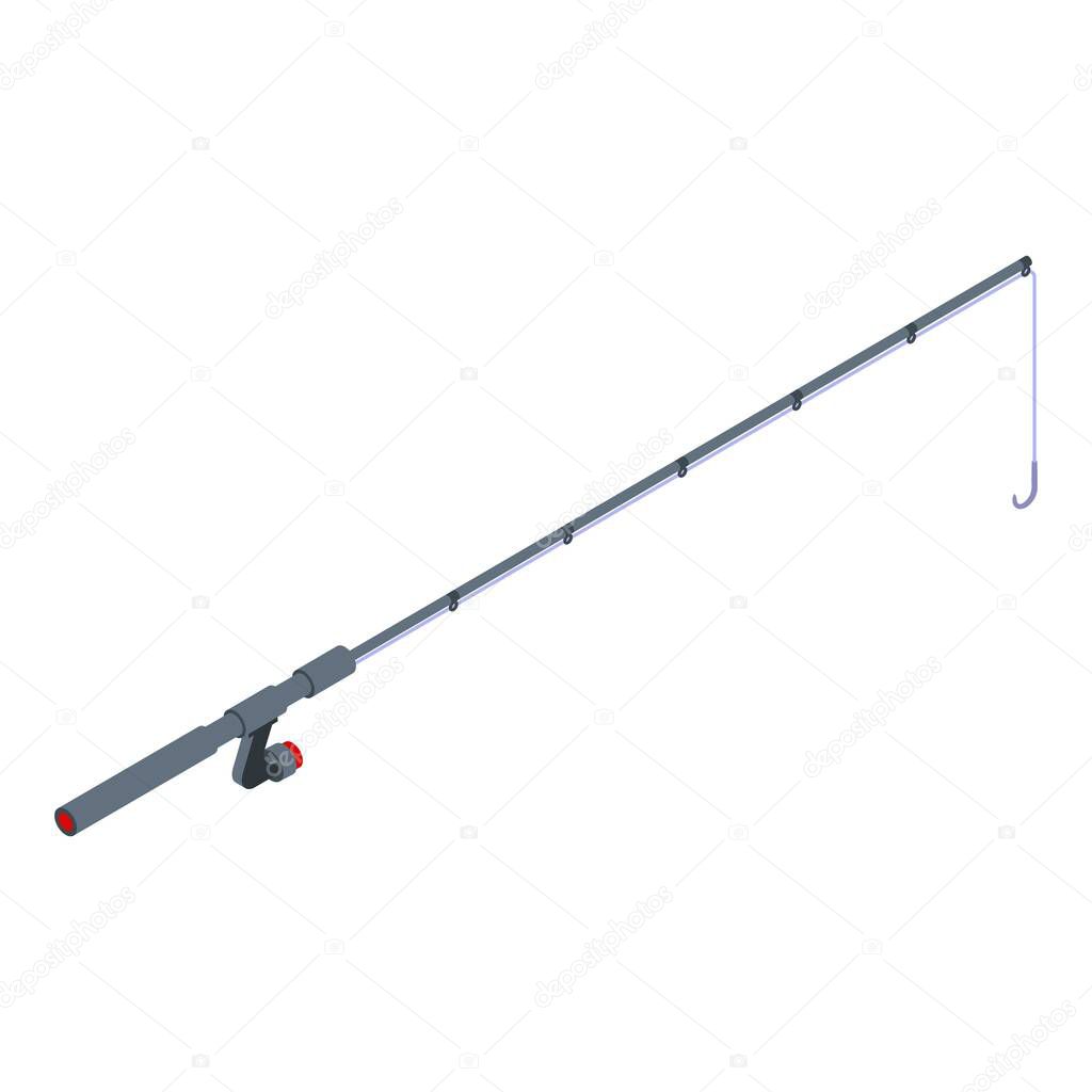 Sport fishing rod icon, isometric style