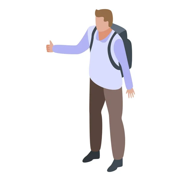 Homme aventure auto-stop icône, style isométrique — Image vectorielle