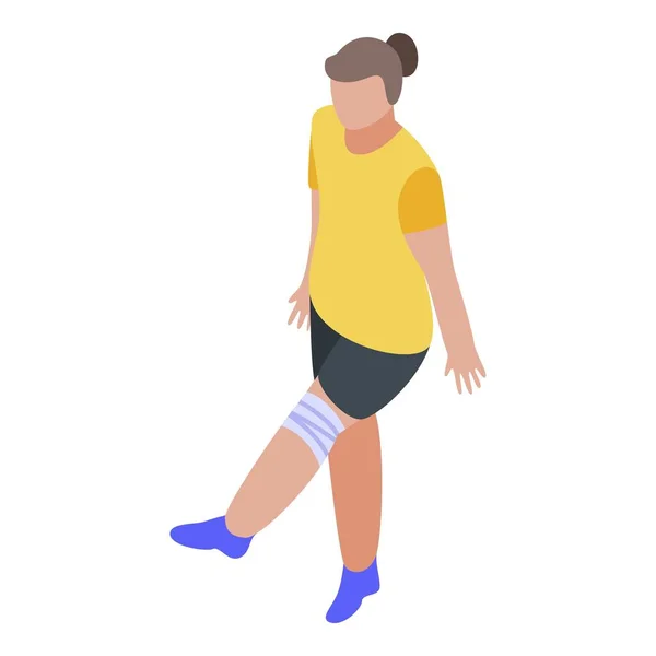 Fille avec icône de blessure à la jambe, style isométrique — Image vectorielle