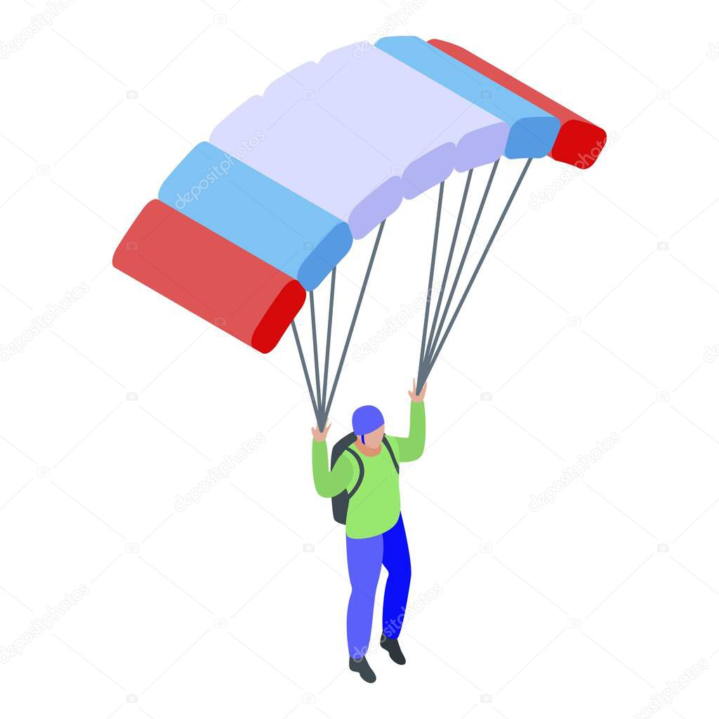 Jump parachuter icon, isometric style