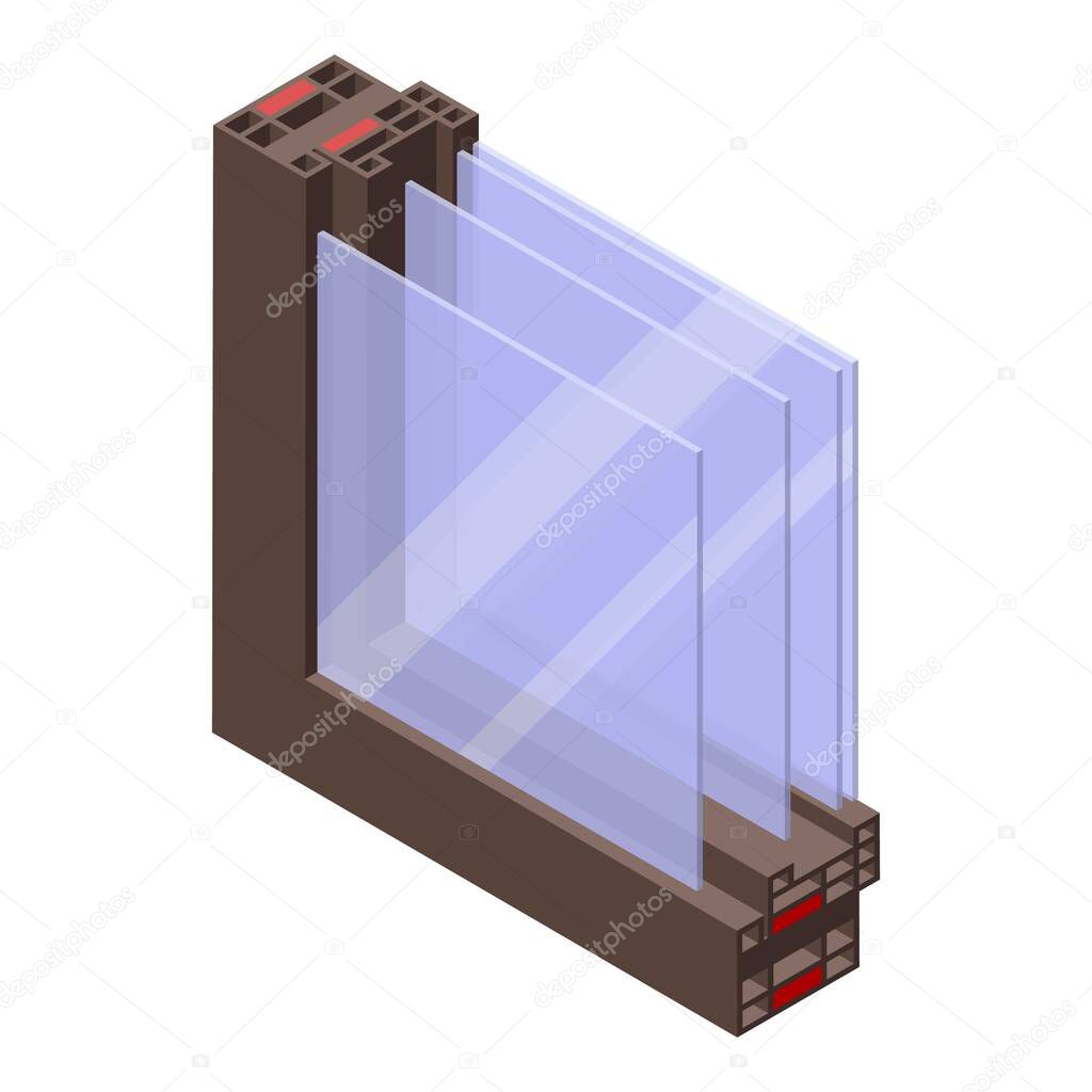 Soundproofing window construction icon, isometric style