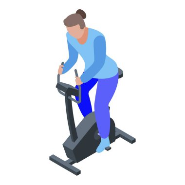 Kadın egzersiz bisikleti simgesi, izometrik stil