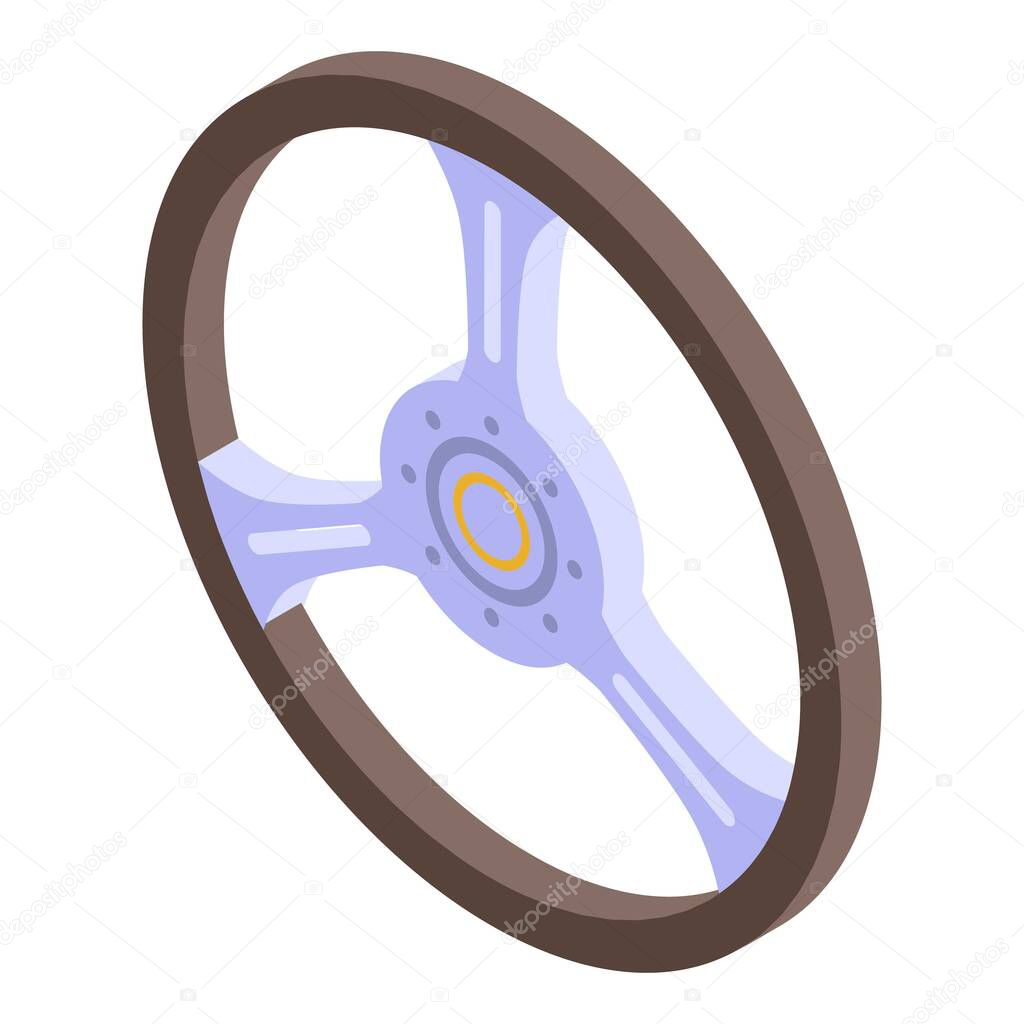 Retro steering wheel icon, isometric style