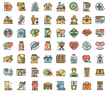 Eczacı simgeleri vektörü düz ayarladı